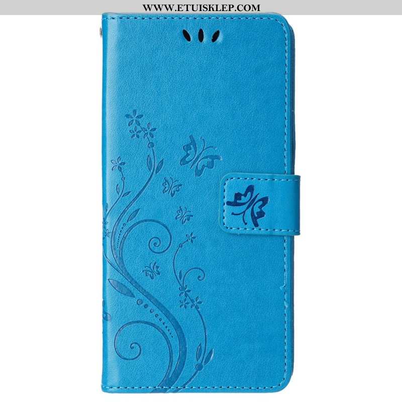 Etui Folio do iPhone 15 Kwiaty Ze Smyczą